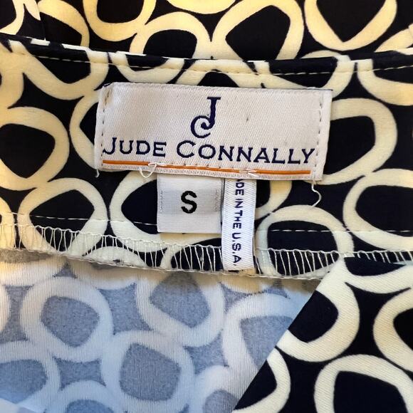 Jude Connally Megan Geometric 3/4 Sleeve A-Line Mini Dress Small Navy Blue/White - Picture 4 of 5